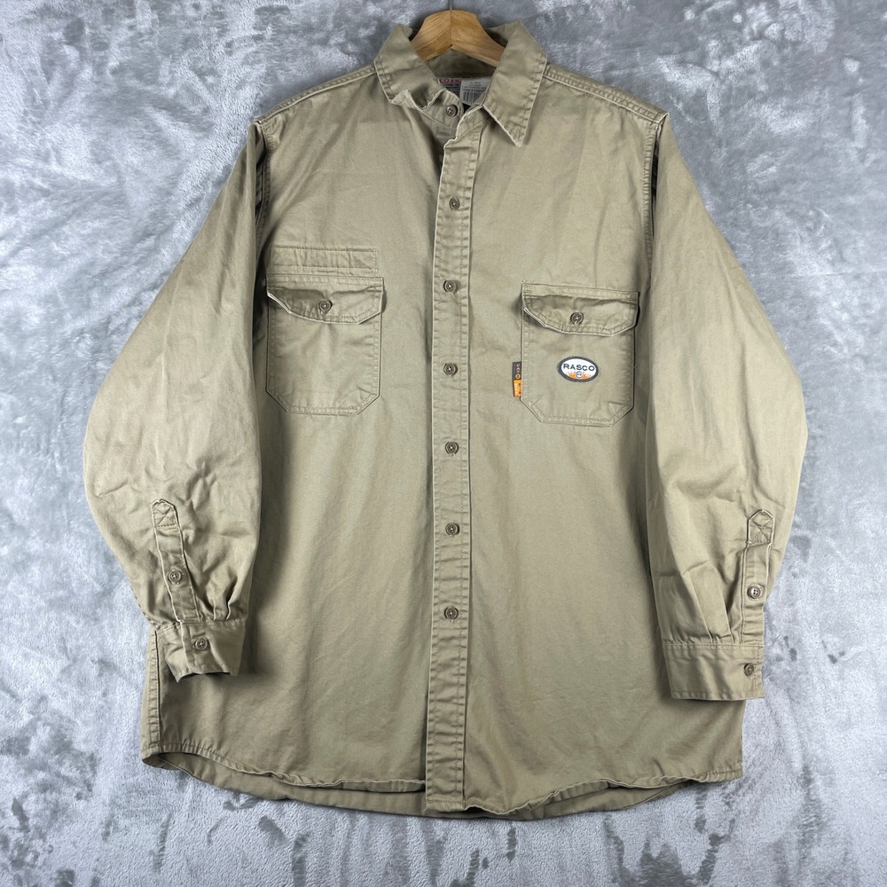 Rasco FR Button Up Shirt Mens XL Khaki Flame Resistant Workwear FRB757